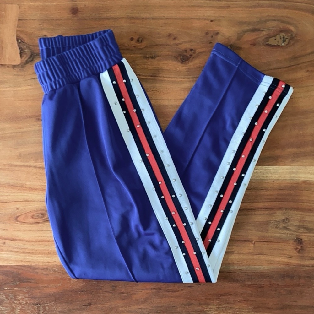 ASOS studded stripe band pant blue red white track pants sporty athletic US 2
